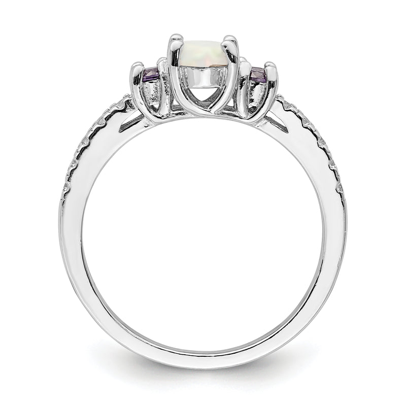 Sterling Silver Rhodium Plated Lab Created Opal/Cz Ring