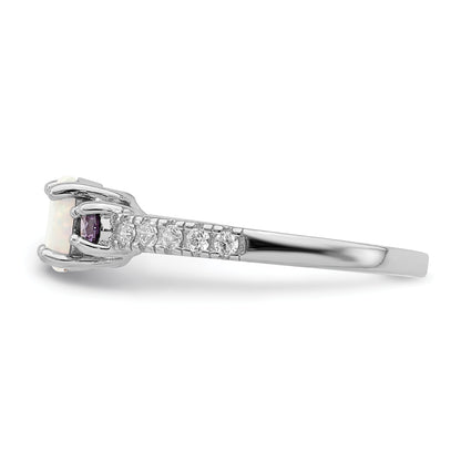 Sterling Silver Rhodium Plated Lab Created Opal/Cz Ring