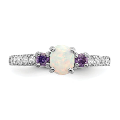 Sterling Silver Rhodium Plated Lab Created Opal/Cz Ring