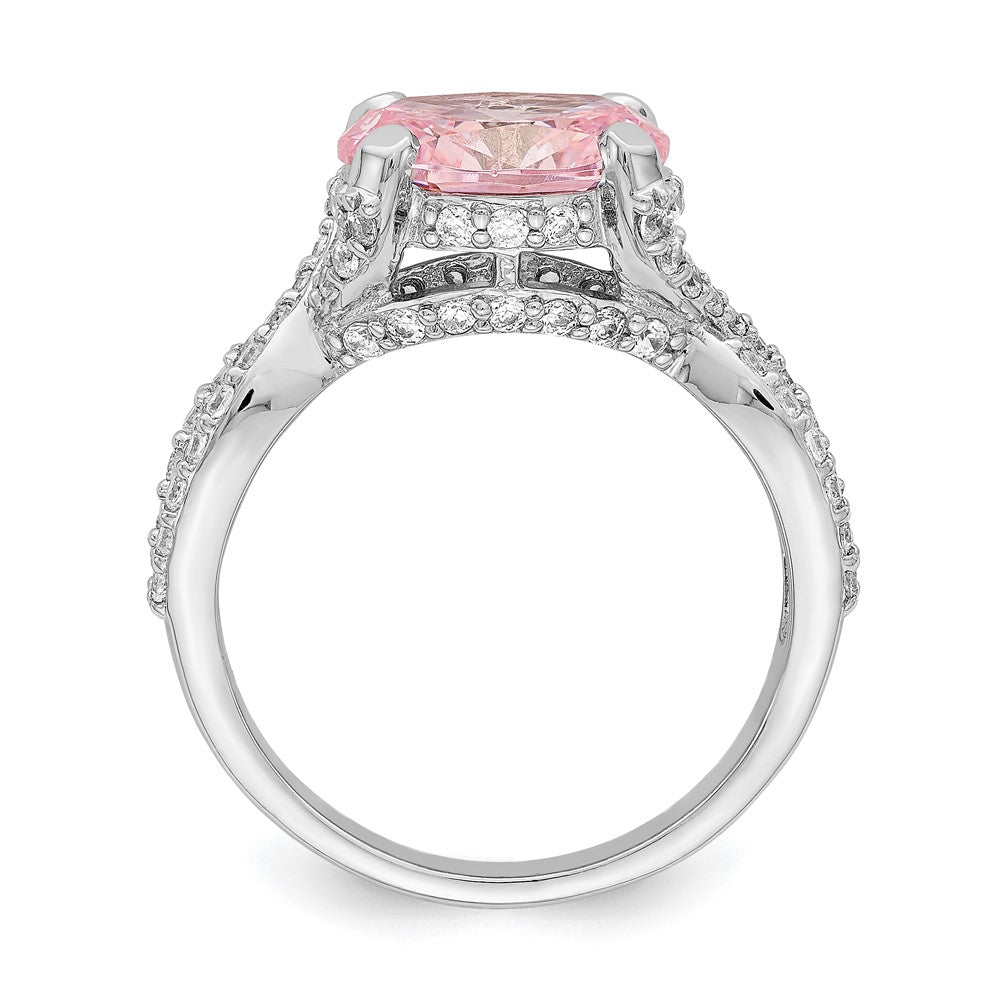 Sterling Silver Rhodium Plated Pink 10X8 Oval Cz Ring (Size 8 Only)