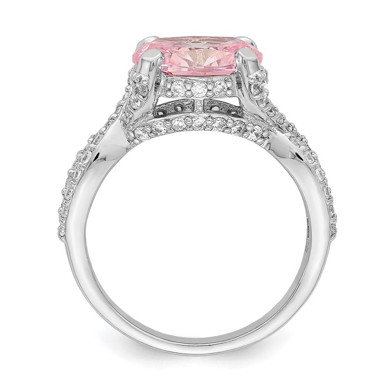 Sterling Silver Rhodium Plated Pink 10X8 Oval Cz Ring (Size 8 Only)
