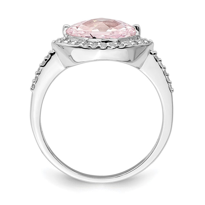 Sterling Silver Rhodium Plated 10X5 Pink Marquise Cz Ring