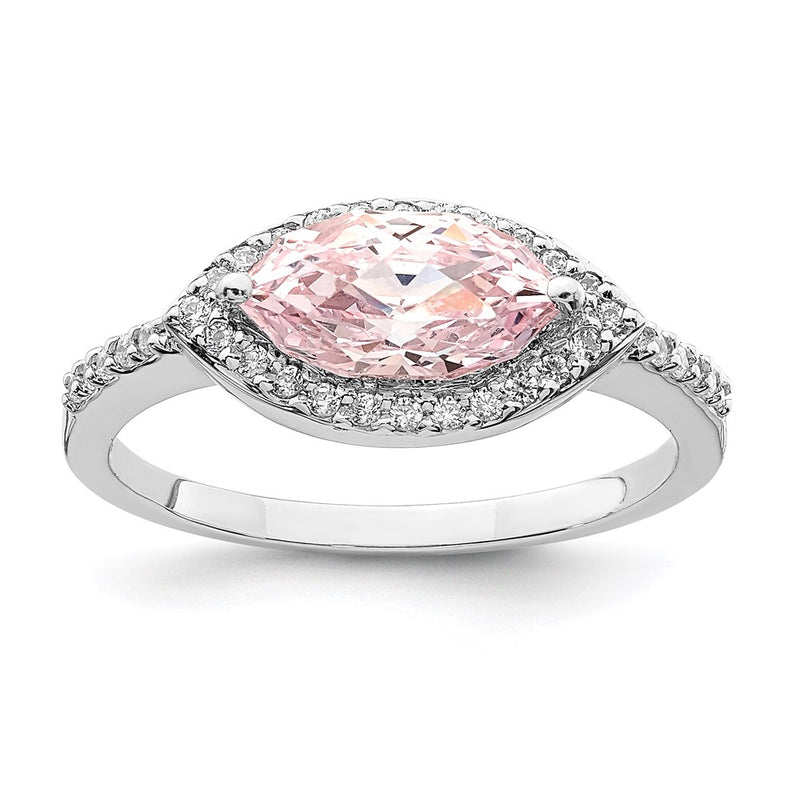 Sterling Silver Rhodium Plated 10X5 Pink Marquise Cz Ring