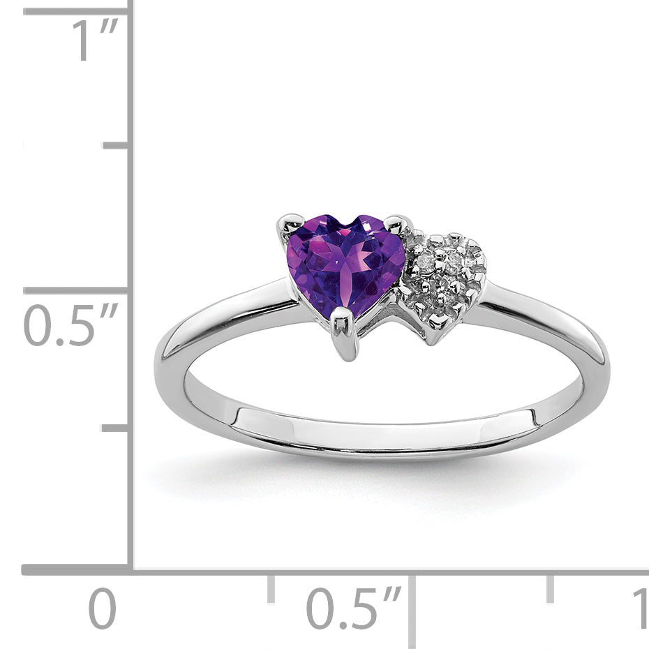 Sterling Silver Rhodium Plated Polished Amethyst And Diamond Ring