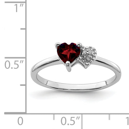 Sterling Silver Rhodium Plated Polished Garnet And Diamond Ring