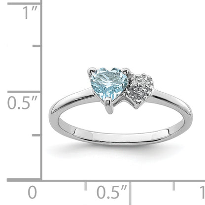 Sterling Silver Rhodium Plated Polished Aquamarine And Diamond Ring