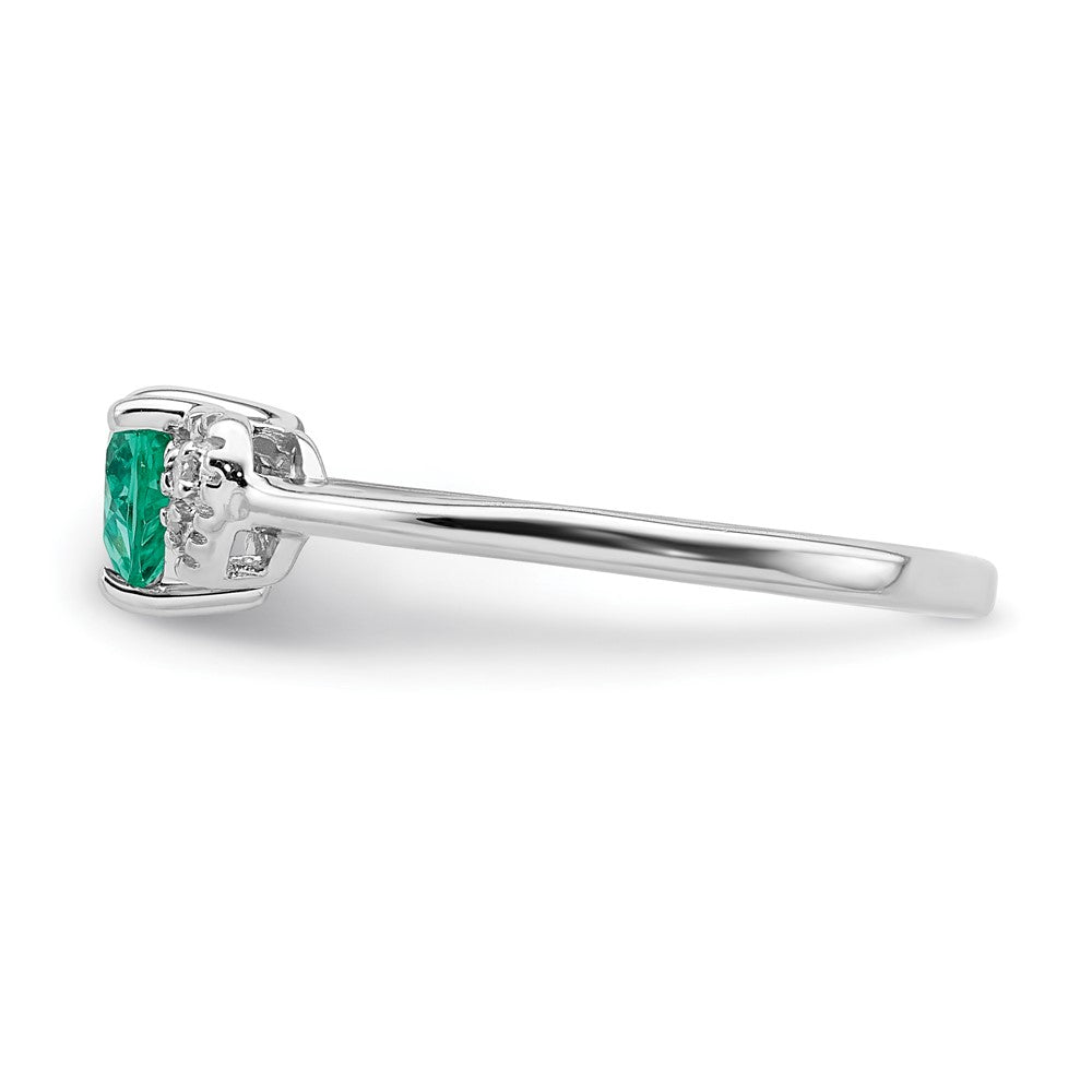 Sterling Silver Rhodium Plated Created Emerald And Diamond Ring (Size 7 Only)