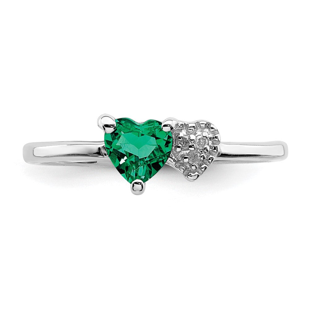 Sterling Silver Rhodium Plated Created Emerald And Diamond Ring (Size 7 Only)