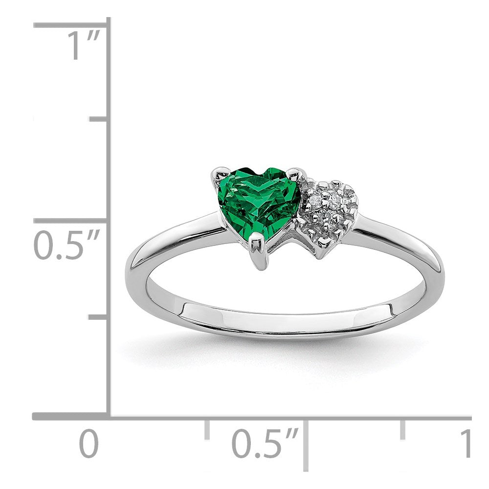 Sterling Silver Rhodium Plated Created Emerald And Diamond Ring (Size 7 Only)