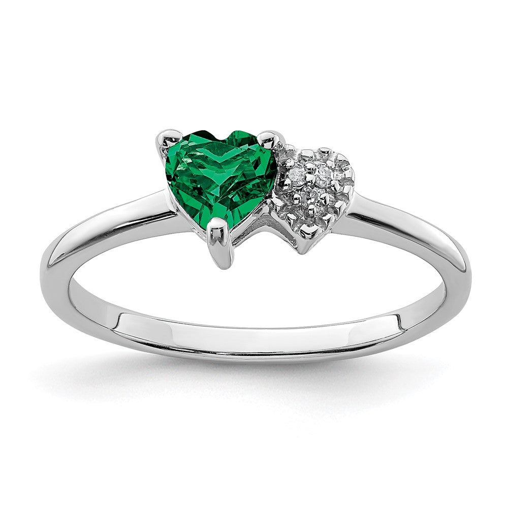 Sterling Silver Rhodium Plated Created Emerald And Diamond Ring (Size 7 Only)