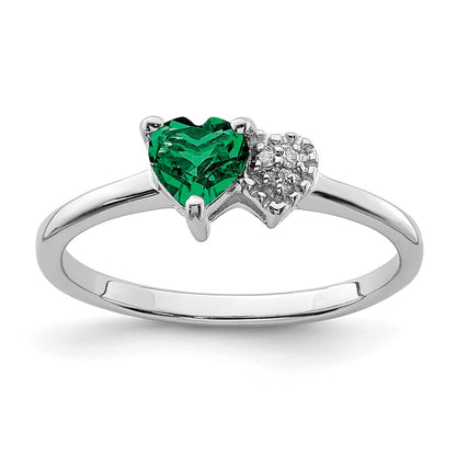 Sterling Silver Rhodium Plated Created Emerald And Diamond Ring (Size 7 Only)