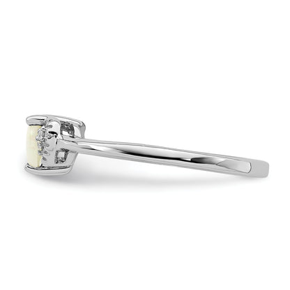 Sterling Silver Rhodium Plated Lab Created Opal And Diamond Ring