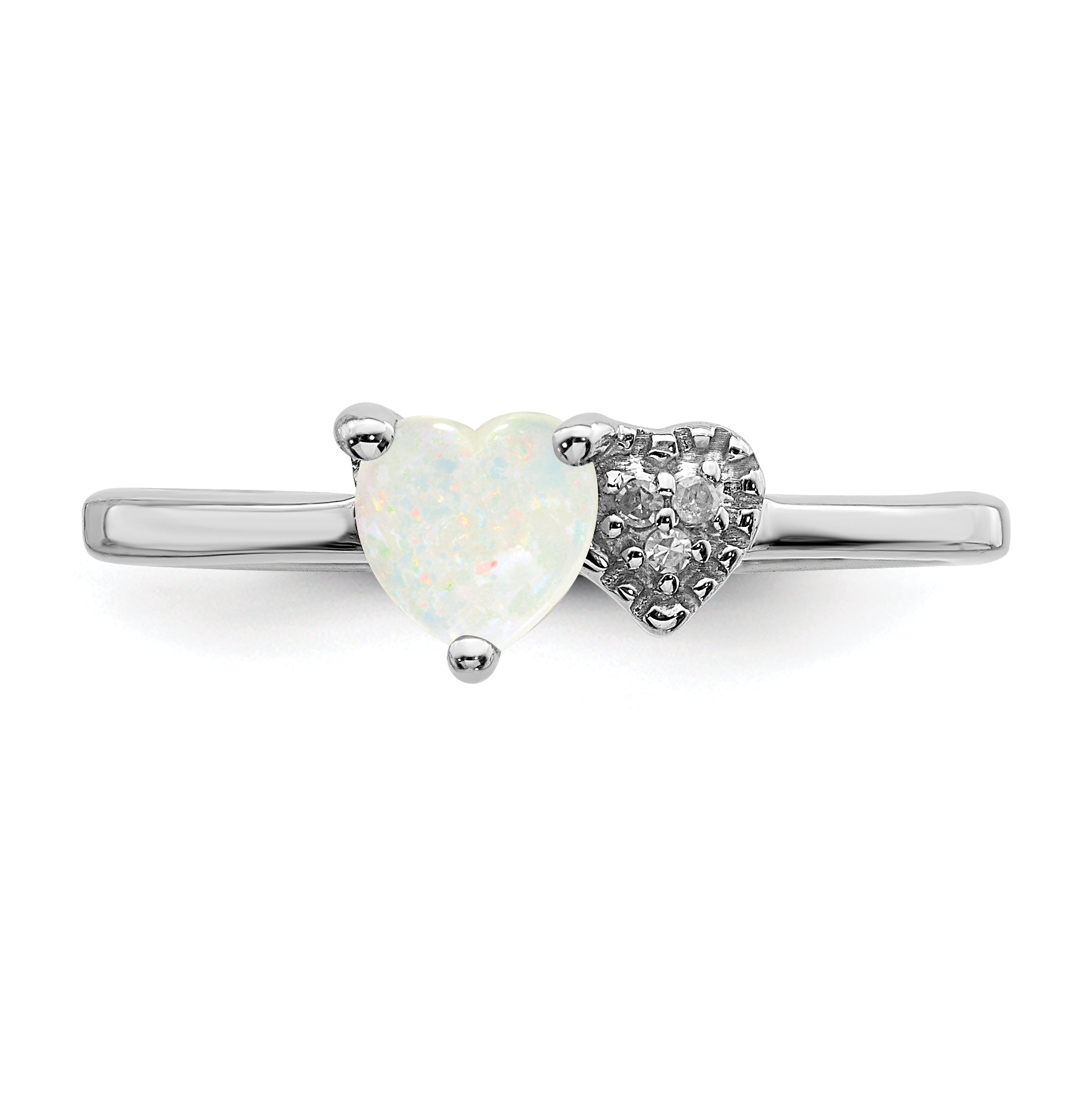 Sterling Silver Rhodium Plated Lab Created Opal And Diamond Ring