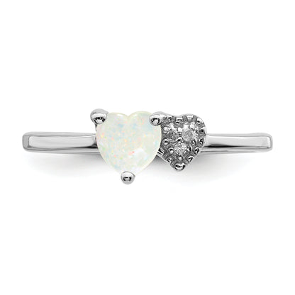 Sterling Silver Rhodium Plated Lab Created Opal And Diamond Ring