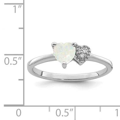 Sterling Silver Rhodium Plated Lab Created Opal And Diamond Ring
