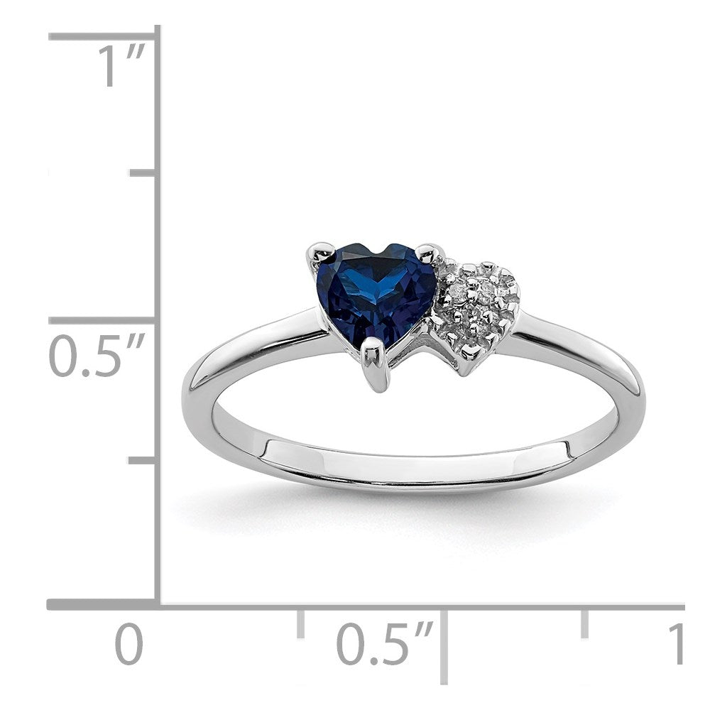 Sterling Silver Rhodium Plated Created Sapphire And Diamond Ring