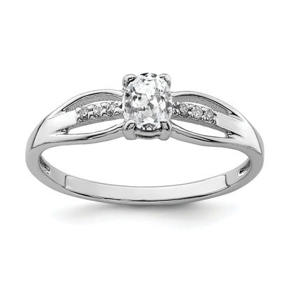 Sterling Silver Rhod Plated Diamond White Topaz Ring