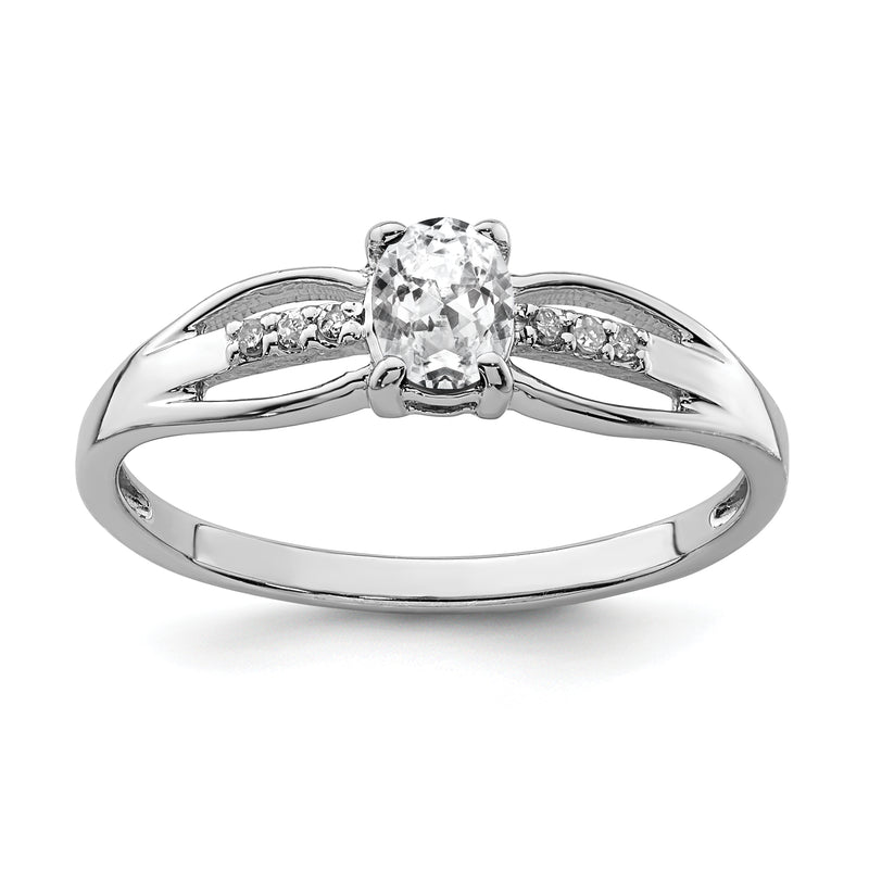 Sterling Silver Rhod Plated Diamond White Topaz Ring