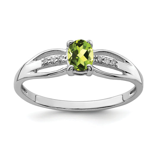 Sterling Silver Rhod Plated Diamond Peridot Ring