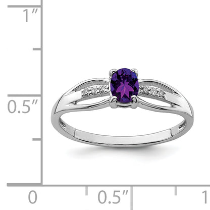 Sterling Silver Rhod Plated Diamond Amethyst Ring