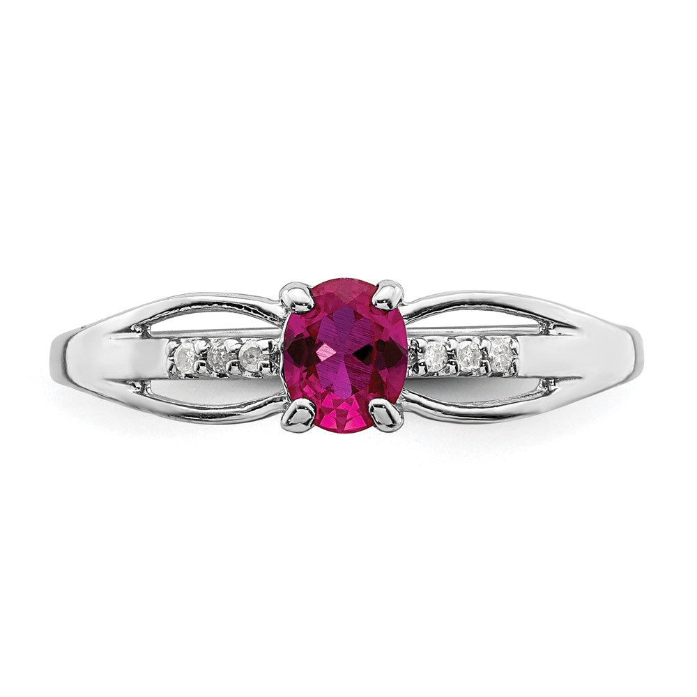 Sterling Silver Rhod Plated Diamond Created Ruby Ring