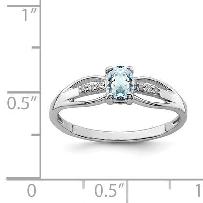 Sterling Silver Rhod Plated Diamond Aquamarine Ring