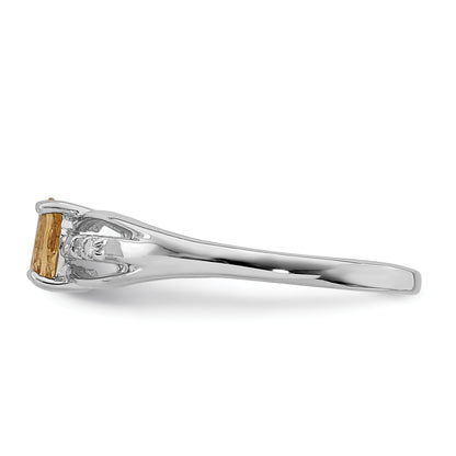 Sterling Silver Rhod Plated Diamond Citrine Ring