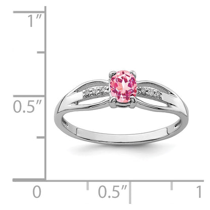Sterling Silver Rhod Plated Diamond Pink Tourmaline Ring