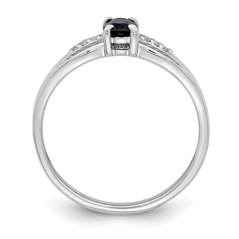 Sterling Silver Rhod Plated Diamond Created Sapphire Ring