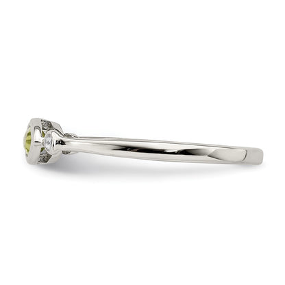 Sterling Silver Rhodium Plated Polished Peridot And White Topaz Ring