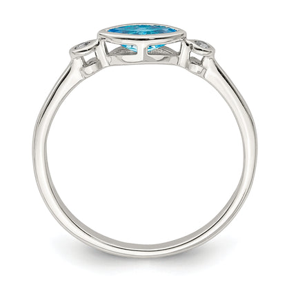 Sterling Silver Rhodium Plated Polished Blue Topaz/White Topaz Ring