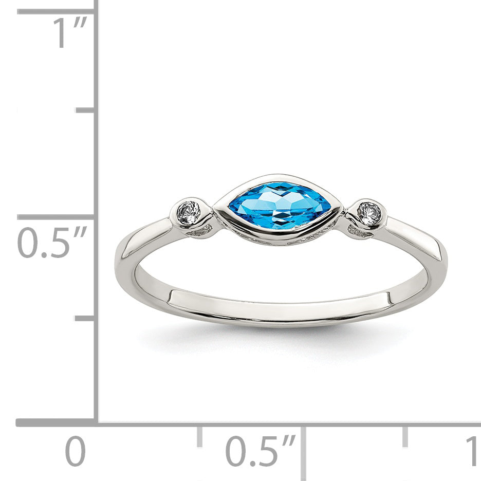 Sterling Silver Rhodium Plated Polished Blue Topaz/White Topaz Ring