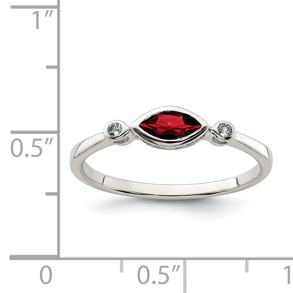 Sterling Silver Rhodium Plated Polished Garnet And White Topaz Ring