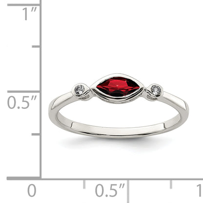Sterling Silver Rhodium Plated Polished Garnet And White Topaz Ring
