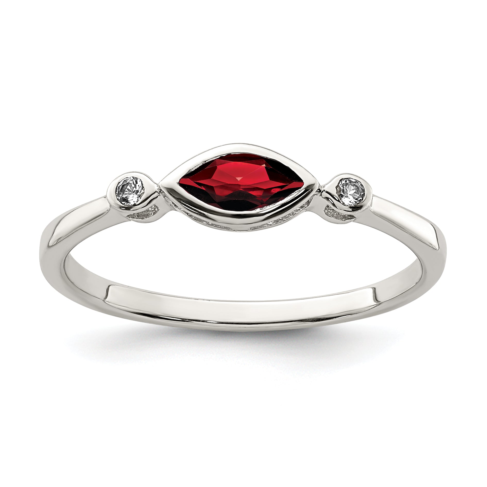 Sterling Silver Rhodium Plated Polished Garnet And White Topaz Ring