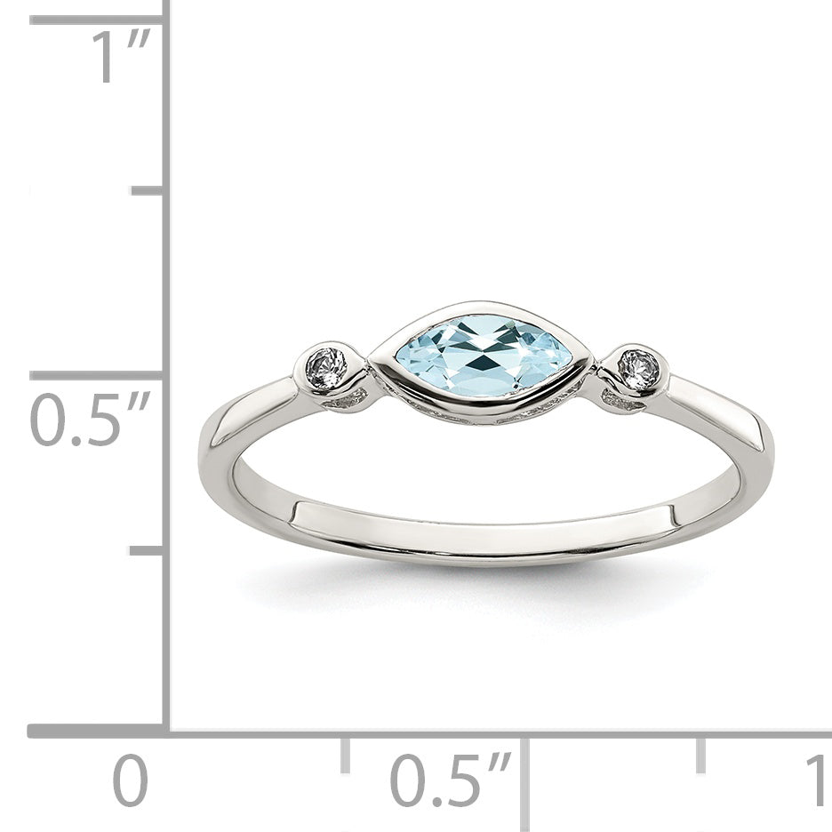 Sterling Silver Rhodium Plated Polished Aquamarine/White Topaz Ring