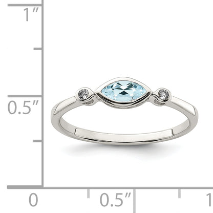 Sterling Silver Rhodium Plated Polished Aquamarine/White Topaz Ring