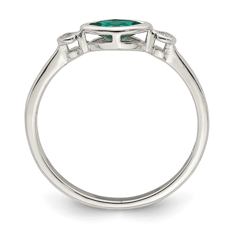 Sterling Silver Rhod Platd Polished Created Emerald/White Topaz Ring