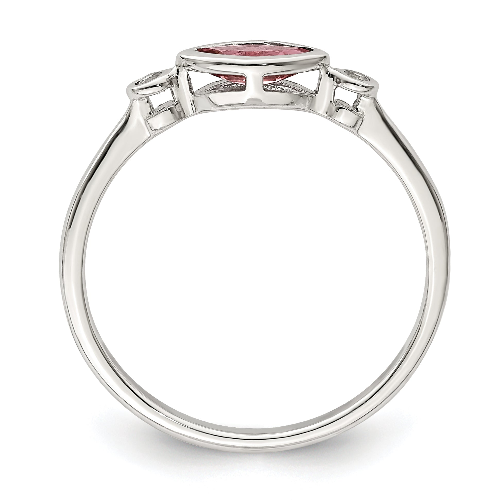 Sterling Silver Rhod Pltd Polished Pink Tourmaline/ White Topaz Ring