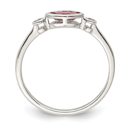 Sterling Silver Rhod Pltd Polished Pink Tourmaline/ White Topaz Ring