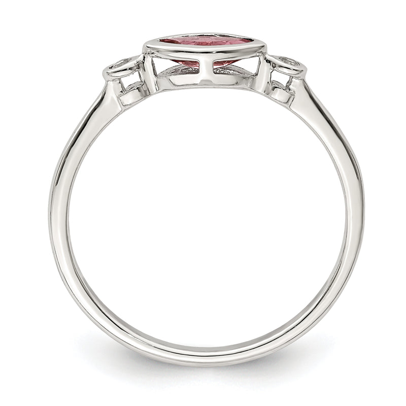 Sterling Silver Rhod Pltd Polished Pink Tourmaline/ White Topaz Ring