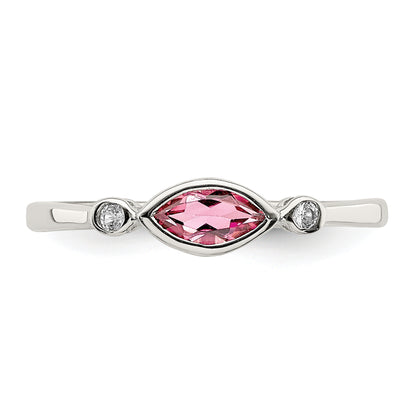 Sterling Silver Rhod Pltd Polished Pink Tourmaline/ White Topaz Ring