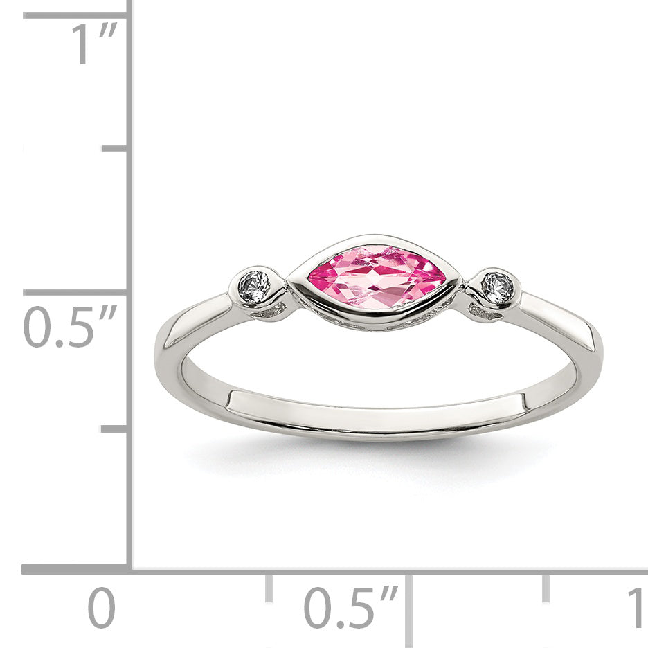 Sterling Silver Rhod Pltd Polished Pink Tourmaline/ White Topaz Ring