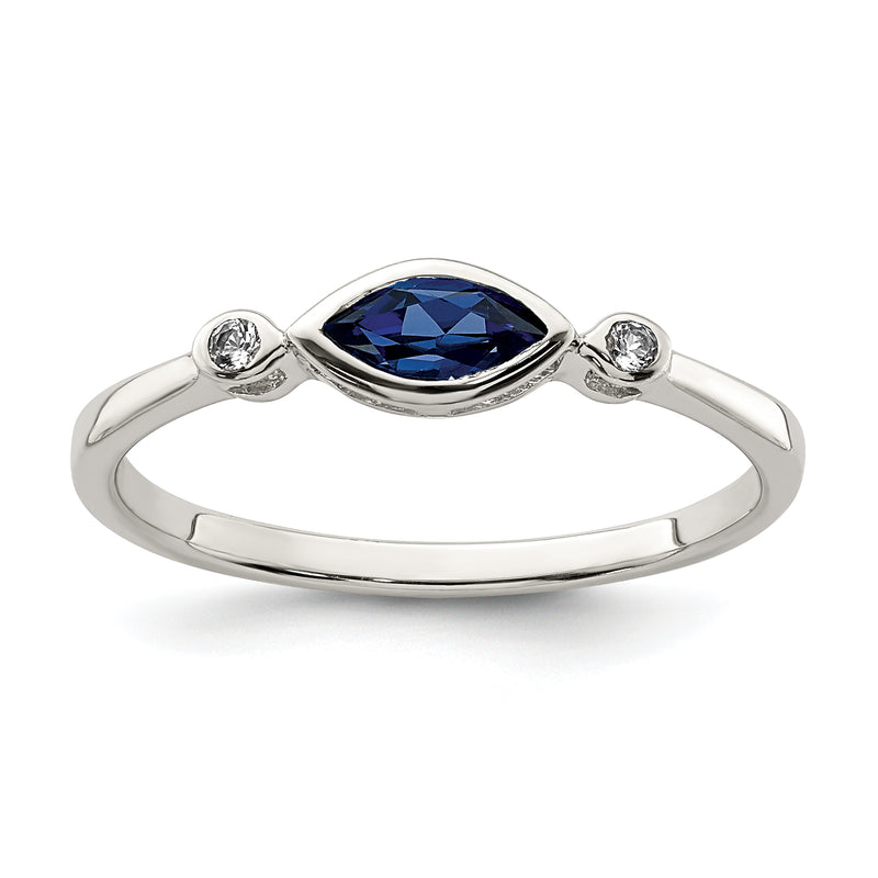 Sterling Silver Rhod Pltd Polished Created Sapphire/White Topaz Ring