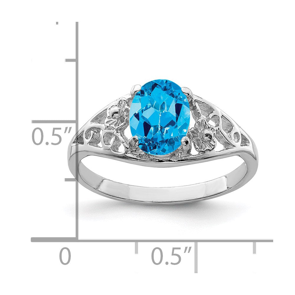 Sterling Silver Rhodium Blue Topaz Ring (Size 8 Only)
