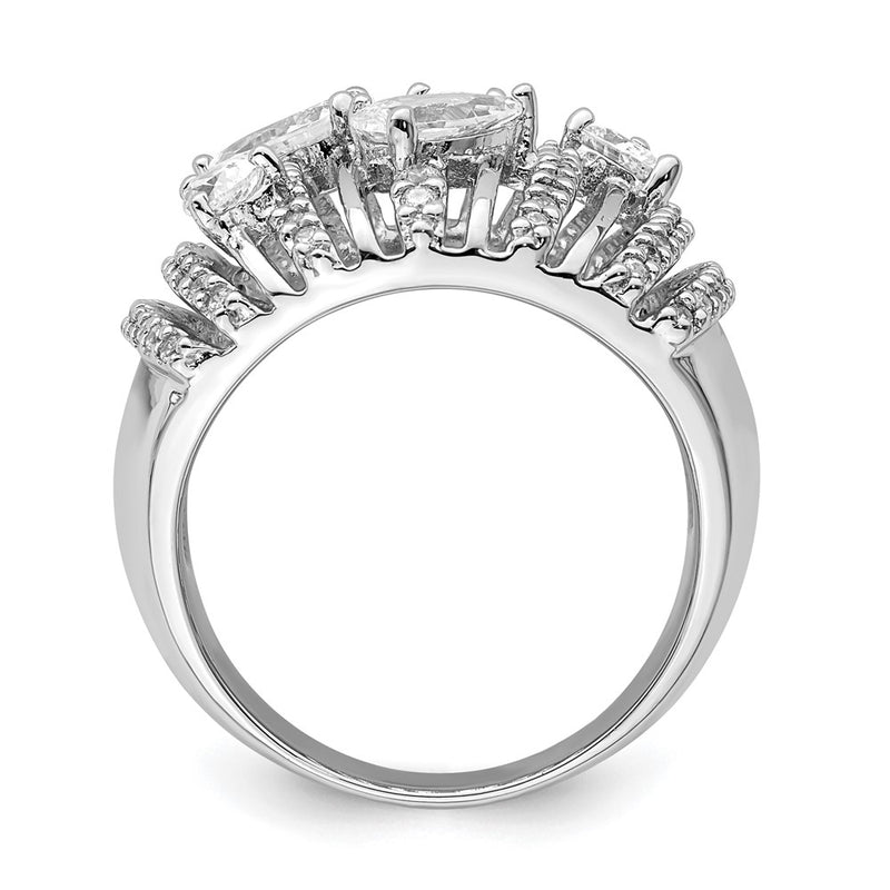 Sterling Silver Rhodium Plated Pear Cz Fancy Ring