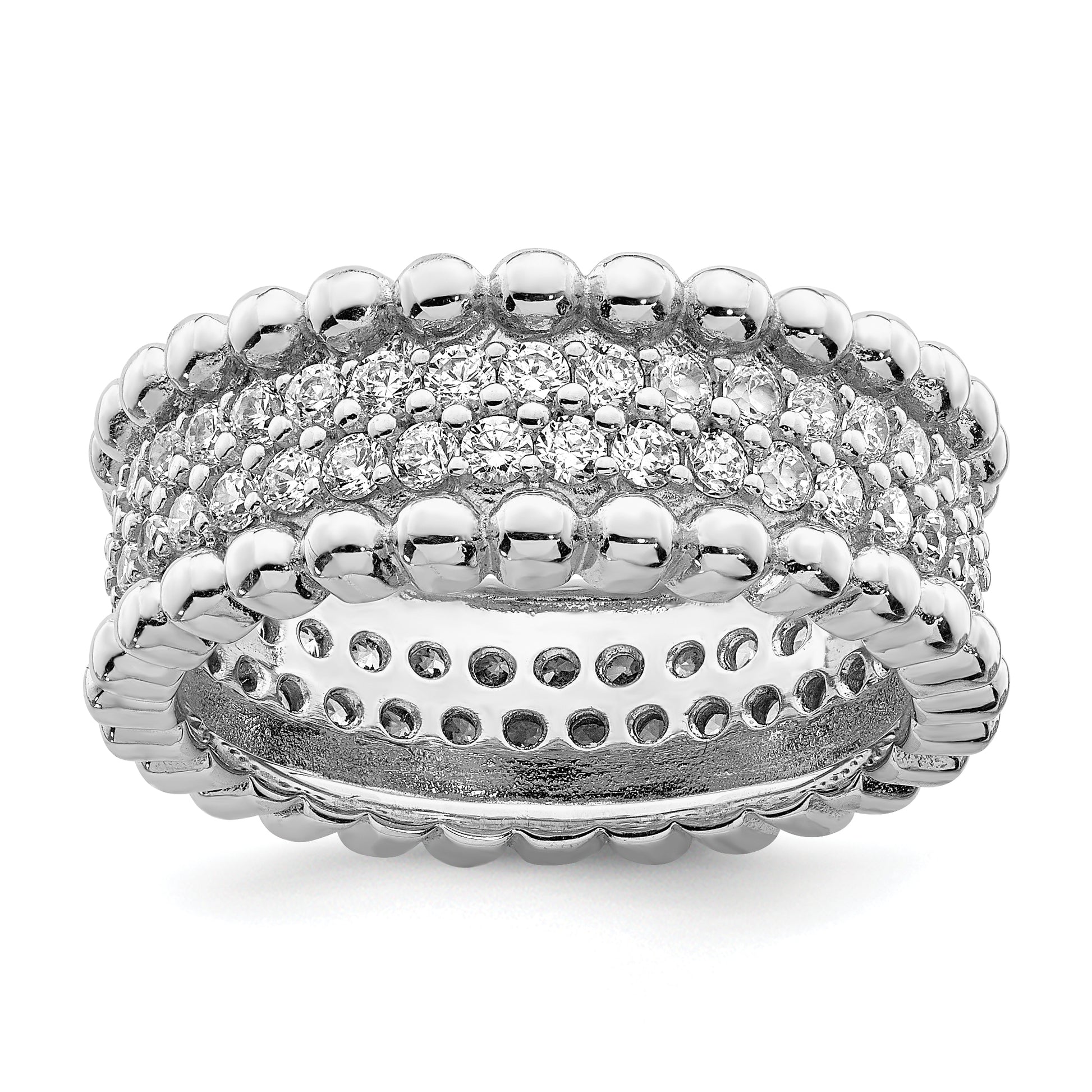 Sterling Silver Rhodium Plated Cz Ring