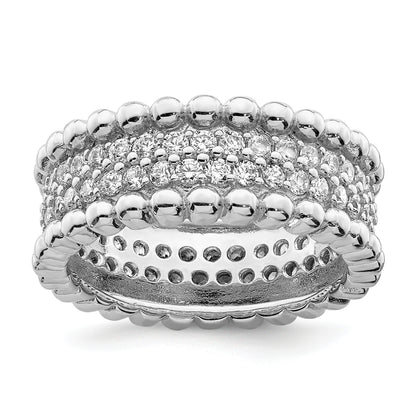 Sterling Silver Rhodium Plated Cz Ring