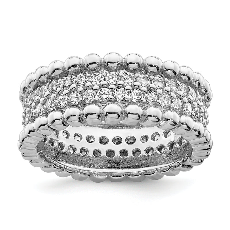 Sterling Silver Rhodium Plated Cz Ring