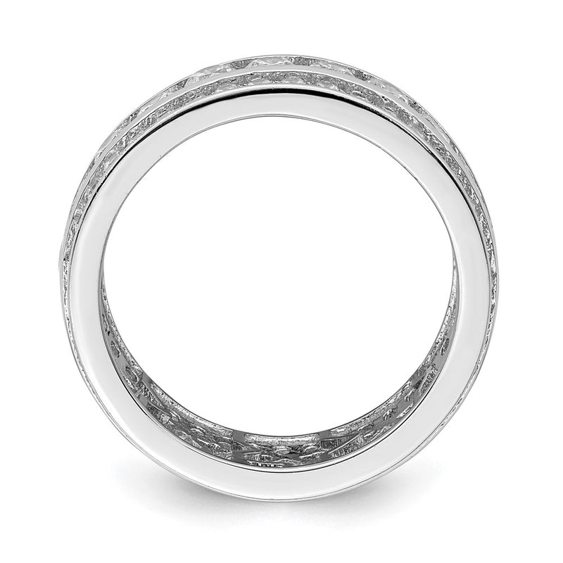 Sterling Silver Rhodium Plated Cz 3 Row Eternity Ring